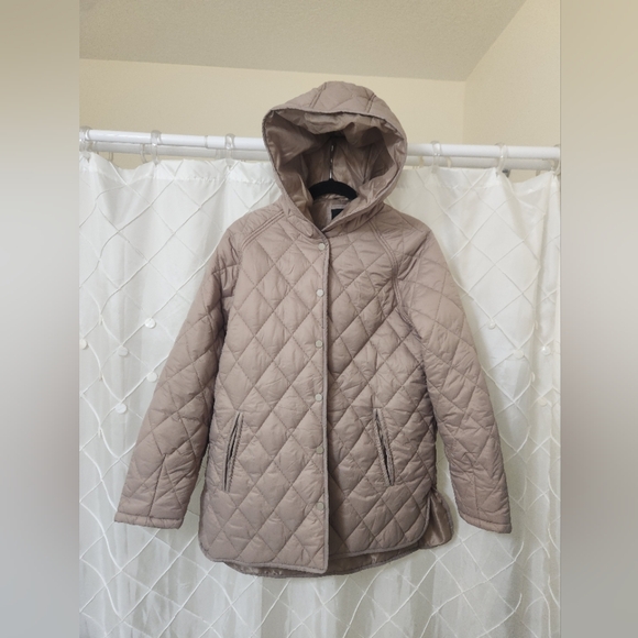 Quilted Hooded Jacket in Taupe - Picture 1 of 7
